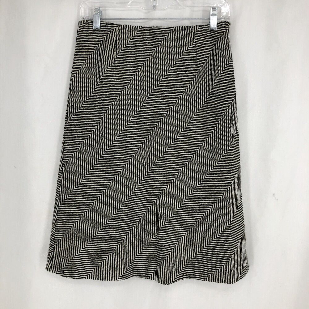 Valerie Stevens Woolmark Side Zip Pencil Skirt Black White Chevron Striped 4